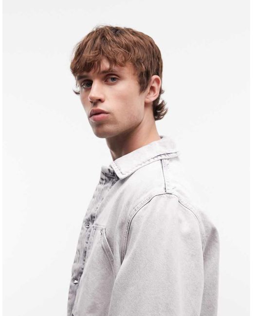 AllSaints Gray Mukesh Button Through Denim Shacket for men