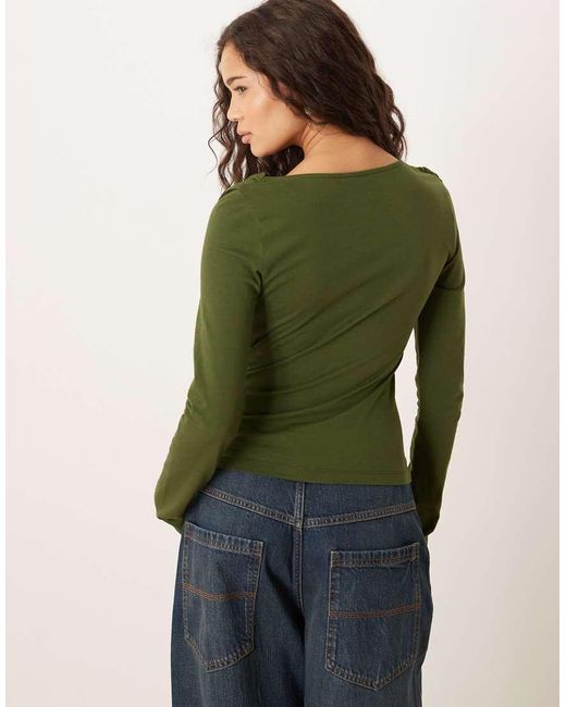 ASOS Green Circular Design Collection Twist Neck Detail Long Sleeve Tee