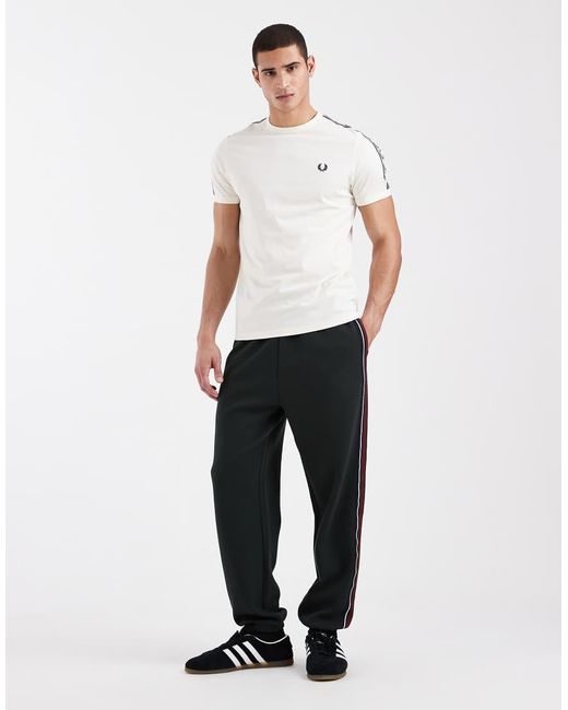 Fred Perry White Stripe Tape Logo Track Pants for men