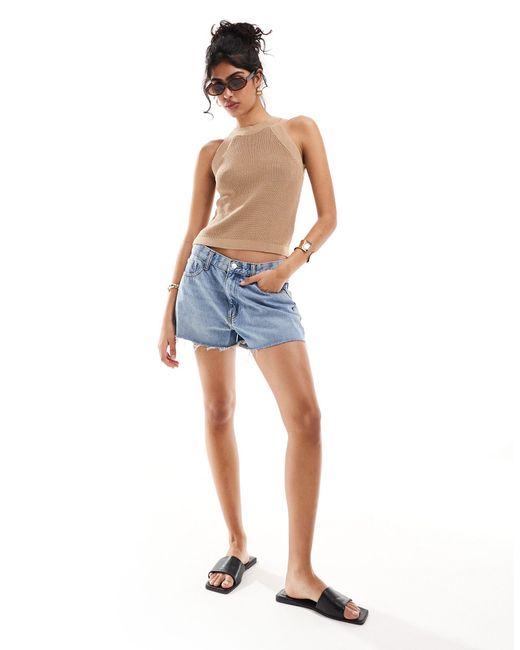 & Other Stories Natural Knitted Halter Neck Cropped Top