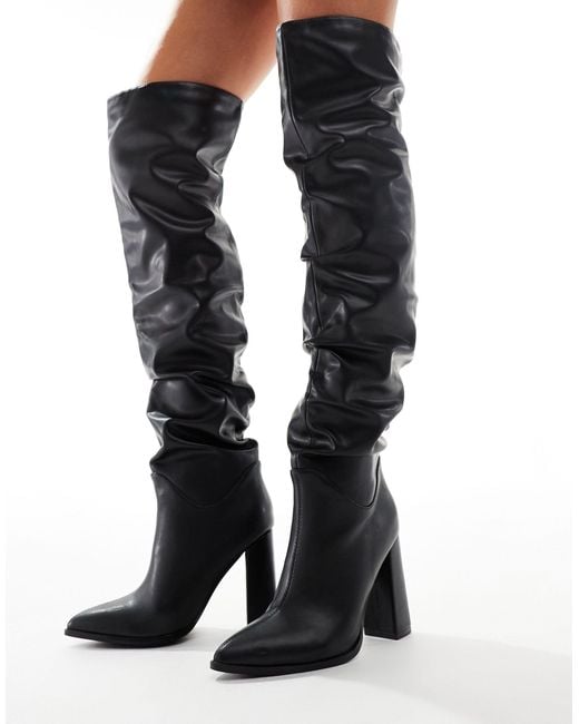 SIMMI Black Simmi London Wide Fit Jacq Over The Knee Rouched Boot