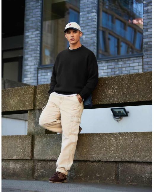 ASOS Black Super Oversized Boxy Fit Knitted Crew Neck Jumper for men