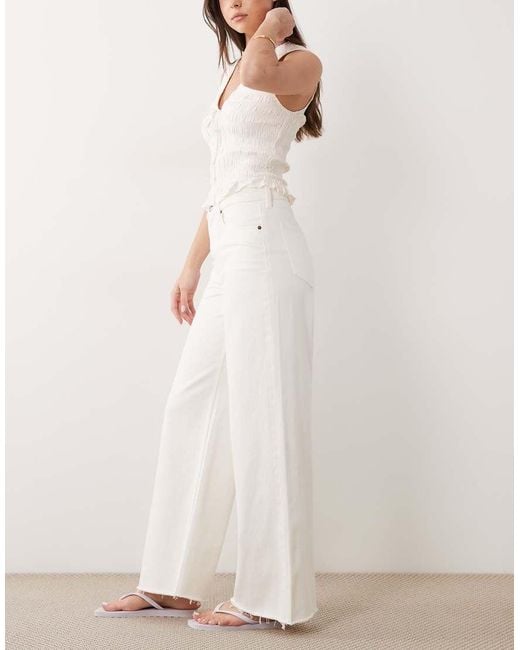 Abercrombie & Fitch Pink High Rise Wide Leg Jean With Frayed Hem