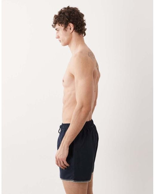 ASOS Blue Short Length Swim Shorts With Embroidery for men