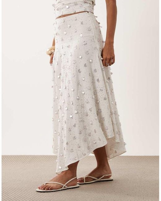 ASOS Natural Dropped Waist Embellished Co-Ord Midi Skirt