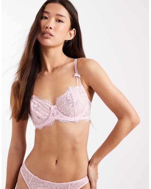 Lindex Pink Lace Non Padded Underwired Balconette Bra