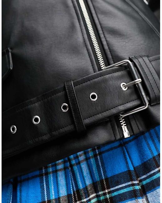 Noisy May Blue Faux Leather Oversized Biker Jacket