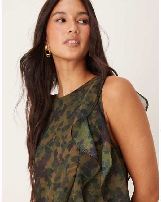 ASOS Natural Racer Neck Shift Maxi Dress With Ruffle Detail