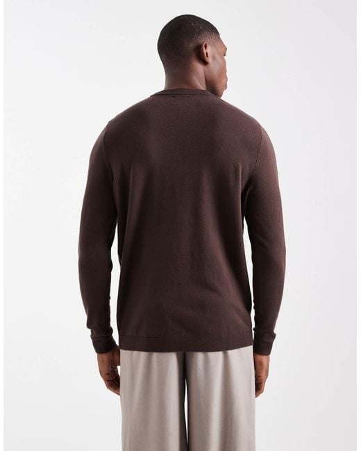 ASOS Brown Knit Crew Neck Sweater for men