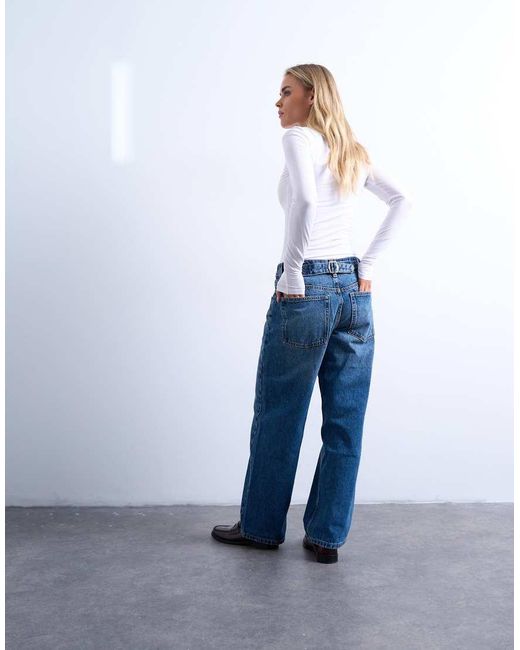 Topshop Unique Blue Cinch Low Rise Relaxed Jeans