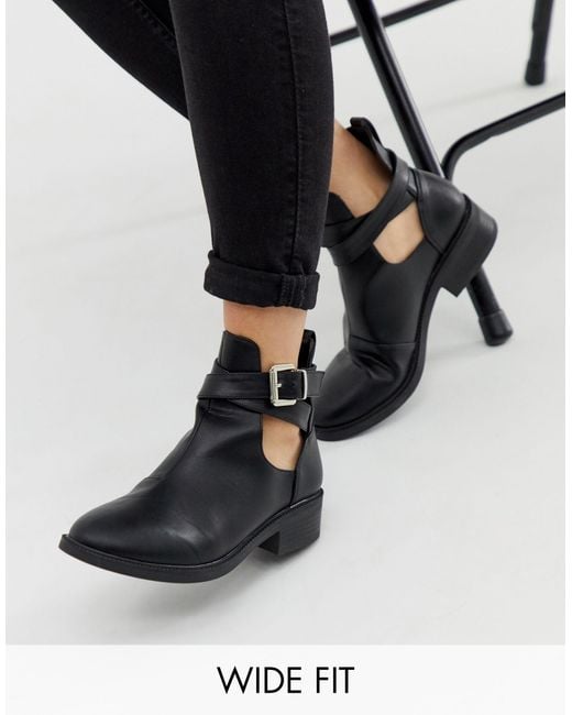 Raid Wide Fit Leather Madison Cut Out Flat Ankle Boots in Black | Lyst