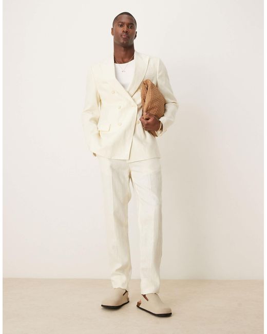 Mango Natural Slim Fit Double Breasted Linen Suit Blazer for men