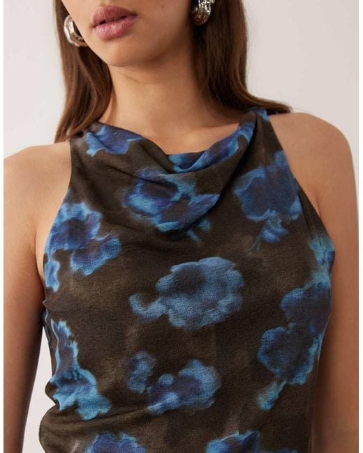 Mango Blue Alba Cowl Neck Sleeveless Top Co-Ord