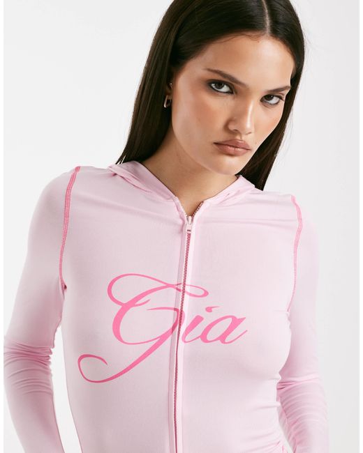 I.AM.GIA Pink Blare Logo Contrast Stitch Zip Through Hoodie