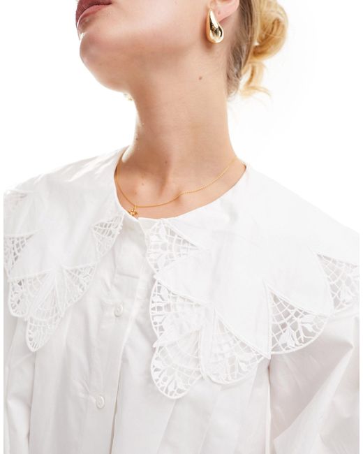 Urban Revivo White Lace Insert Collar Detail Mini Smock Dress