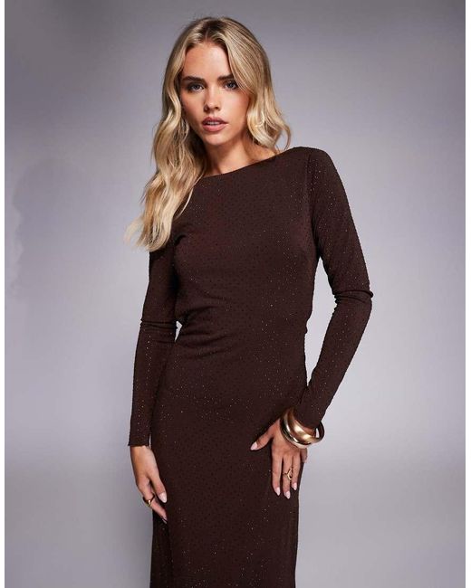 TFNC London Brown Long Sleeve Cowl Back Maxi Dress