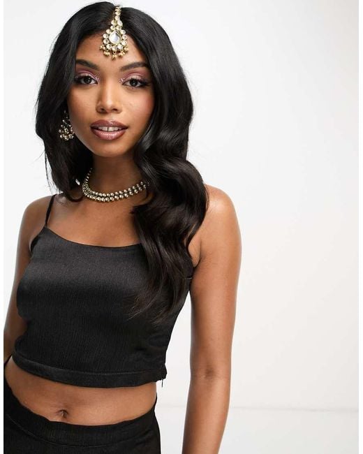 Kanya London Black Lehenga Spaghetti Strap Crop Top