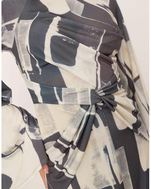 ARRANGE Maxi-Jurk Van Jersey Met Gedraaide Voorkant En Abstracte Geometrische Print in het Natural