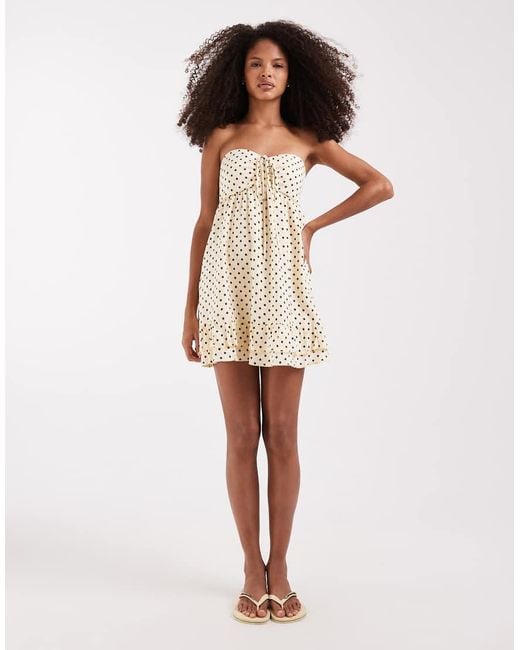 Hollister Natural Bandeau Tie Up Ruffle Babydoll Mini Dress