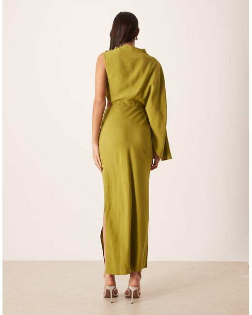 ASOS Green High Neck One Shoulder Maxi Dress With Batwing Sleeve And Cut Out