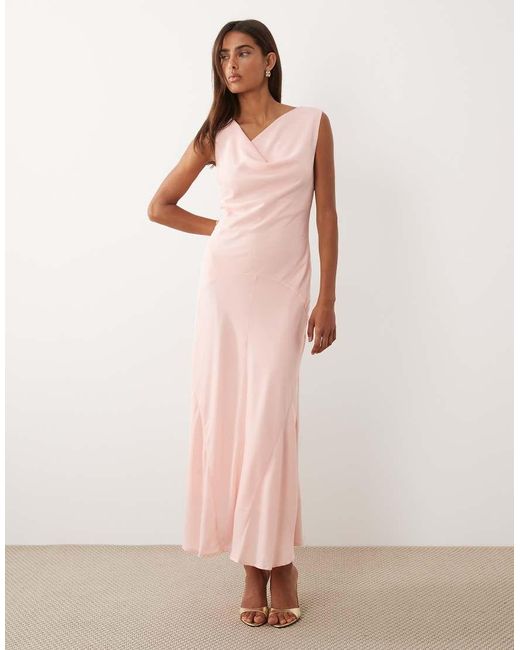 Y.A.S Pink Cowl Front Satin Maxi Dress