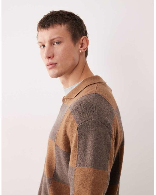 Pompeii UK Brown Pompeii Wool Blend Knit Cardigan With Collar And Button Front for men