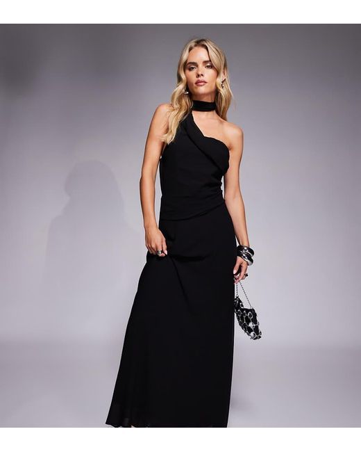 TFNC London Black One Shoulder Scarf Neck Maxi Dress