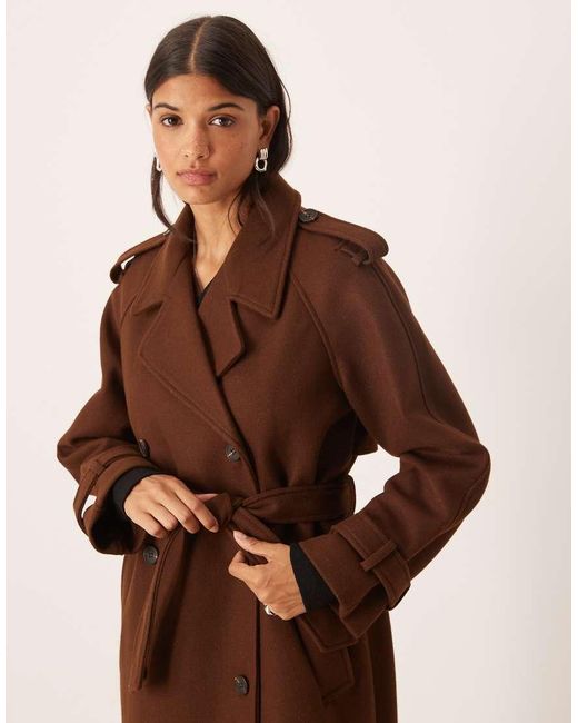 Vila Brown Heavyweight Wool Look Trench Coat