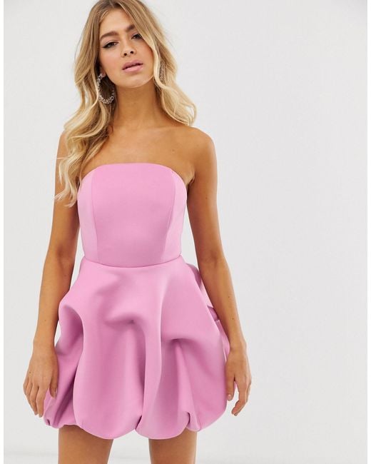ASOS Pink Bandeau Bubble Hem Mini Dress