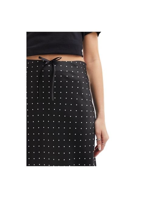 Monki Black Satin A-line Midi Skirt With Front Bow Detail
