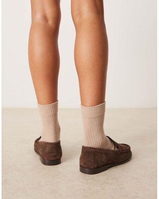 ASOS Brown Mayfair Premium Ruched Loafers