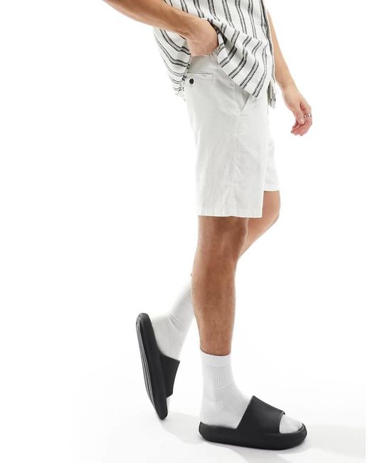 SELECTED White Linen Blend Shorts for men