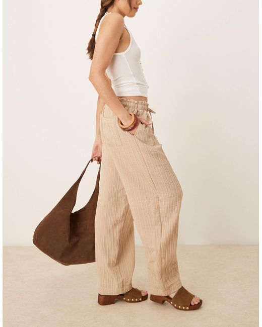 ASOS Natural Tailored Textured Drawstring Waist Arch Leg Trousers