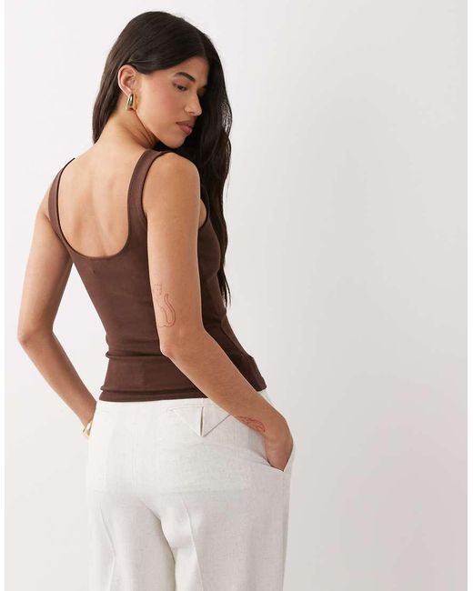 ASOS Brown Compact Cotton Vest With Curved Neckline