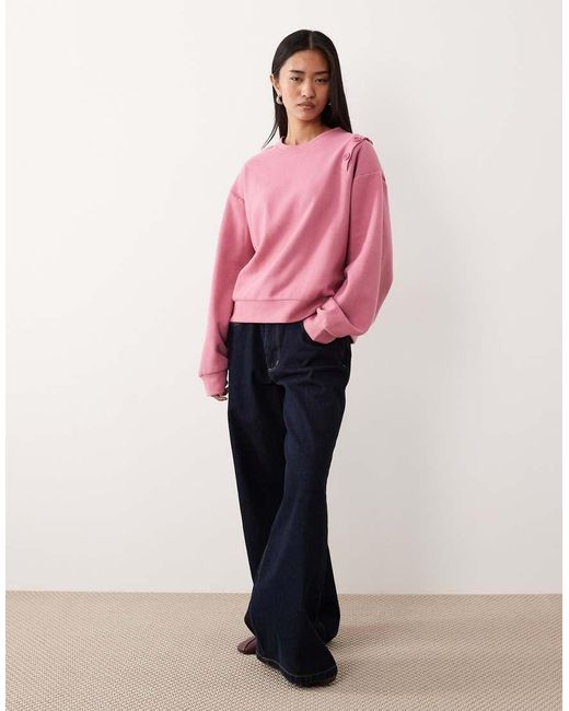 ASOS Pink Supersoft Button Shoulder Detail Sweatshirt