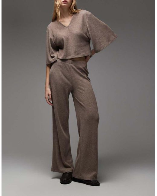 ASOS Gray Supersoft Brushed Rib Wide Leg Trouser Co-ord