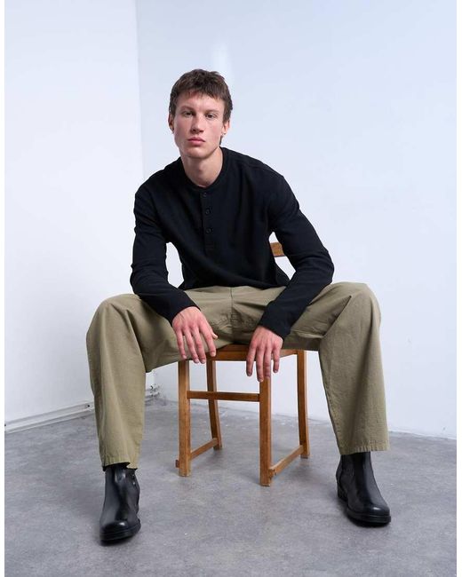 T-Shirt A Maniche Lunghe Oversize Nera di Topman in Gray da Uomo