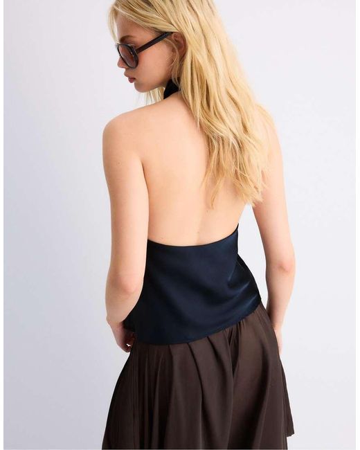 Stradivarius Blue Satin Effect Halter Top