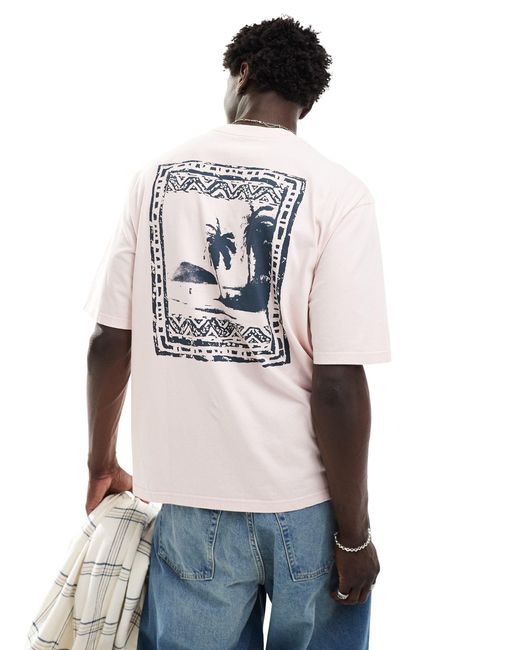 Camiseta holgada con media manga y estampado del logo y paisaje con palmera en la espalda Levi's de hombre de color White