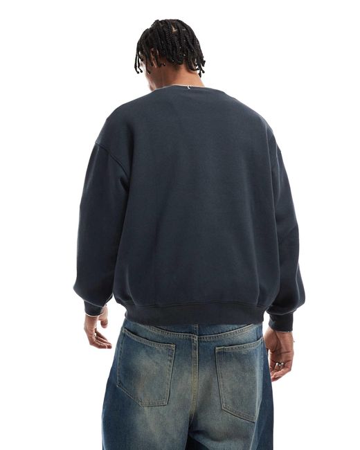 Cotton On Blue Box Fit Crew Fleece Graphic Sweatshirt for men