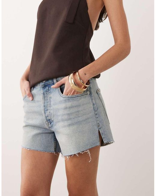 GOOD AMERICAN Natural Vintage Mid Rise Longline Denim Shorts