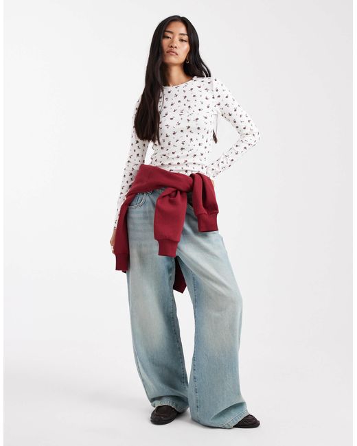 Top côtelé ras Miss Selfridge en coloris White