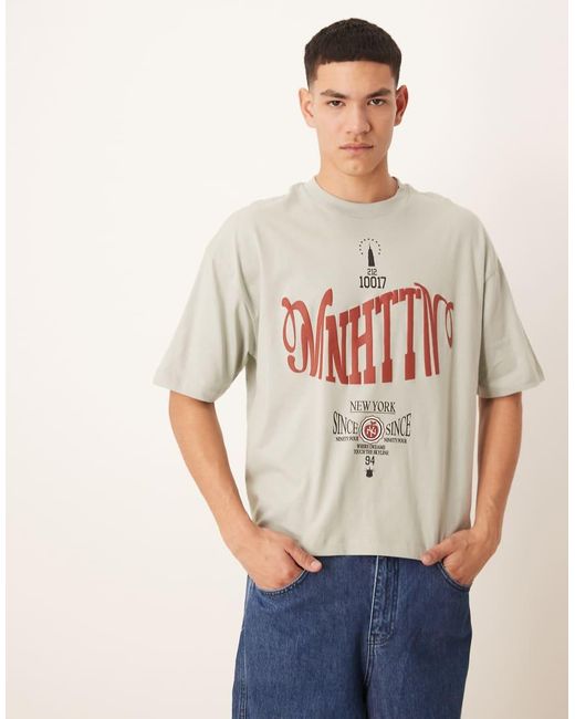 ASOS Natural Boxy Oversized T-shirt With Front City Graphic for men