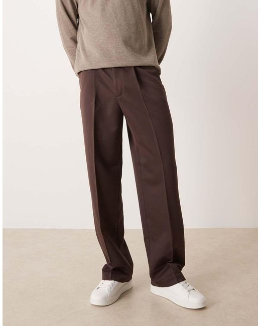 ASOS Brown Smart Wide Leg Trousers With Front Pleats for men