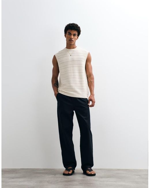 ASOS Natural Straight Linen Blend Trousers for men