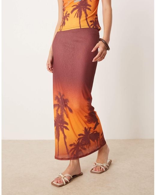 ASOS Multicolor Mesh Midi Skirt With Bahamas Palm Print