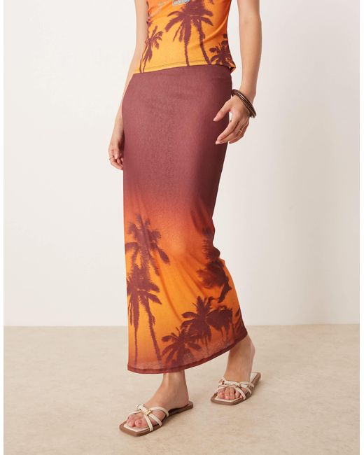 Jupe mi-longue en tulle à imprimé palmier des bahamas ASOS en coloris Multicolor