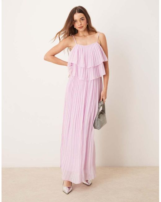 Vila Pink Pleated Ruffle Layer Cami Maxi Dress