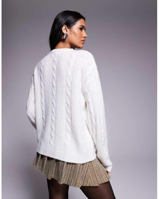 Kaiia White Exclusive Oversized Cable Knit Jumper