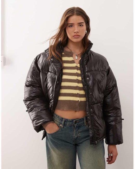Noisy May Brown Shiny Puffer Jacket